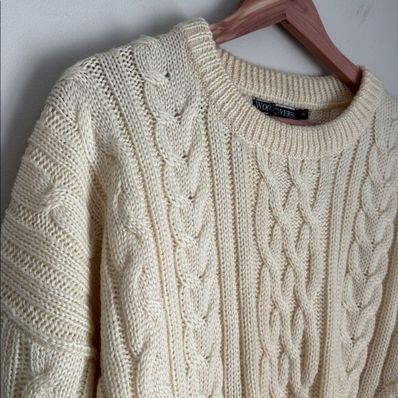 WoolOvers Men’s XL Fisherman Cable Knit Wool Sweater Cream Ivory Aran Pullover - Picture 4 of 13